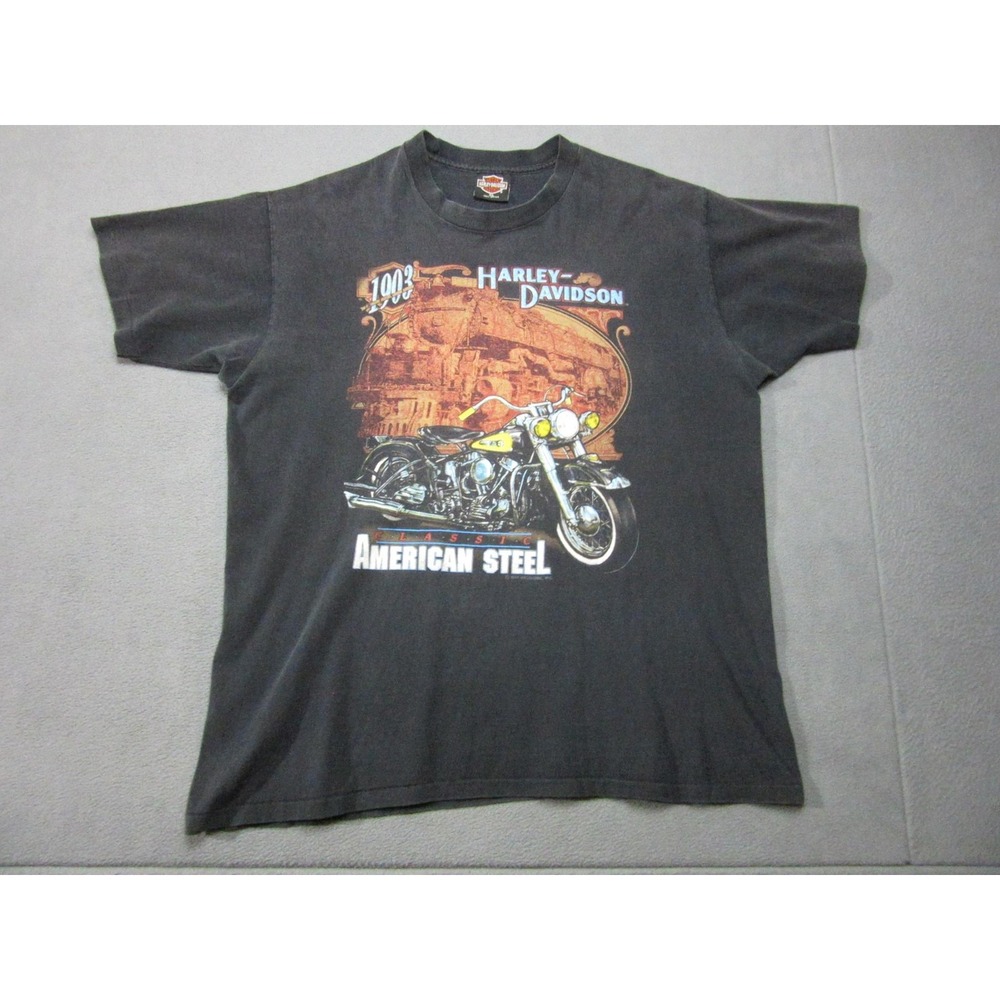 Vintage Harley Davidson Shirt Mens XL Black American Steel USA 1991 Holoubek